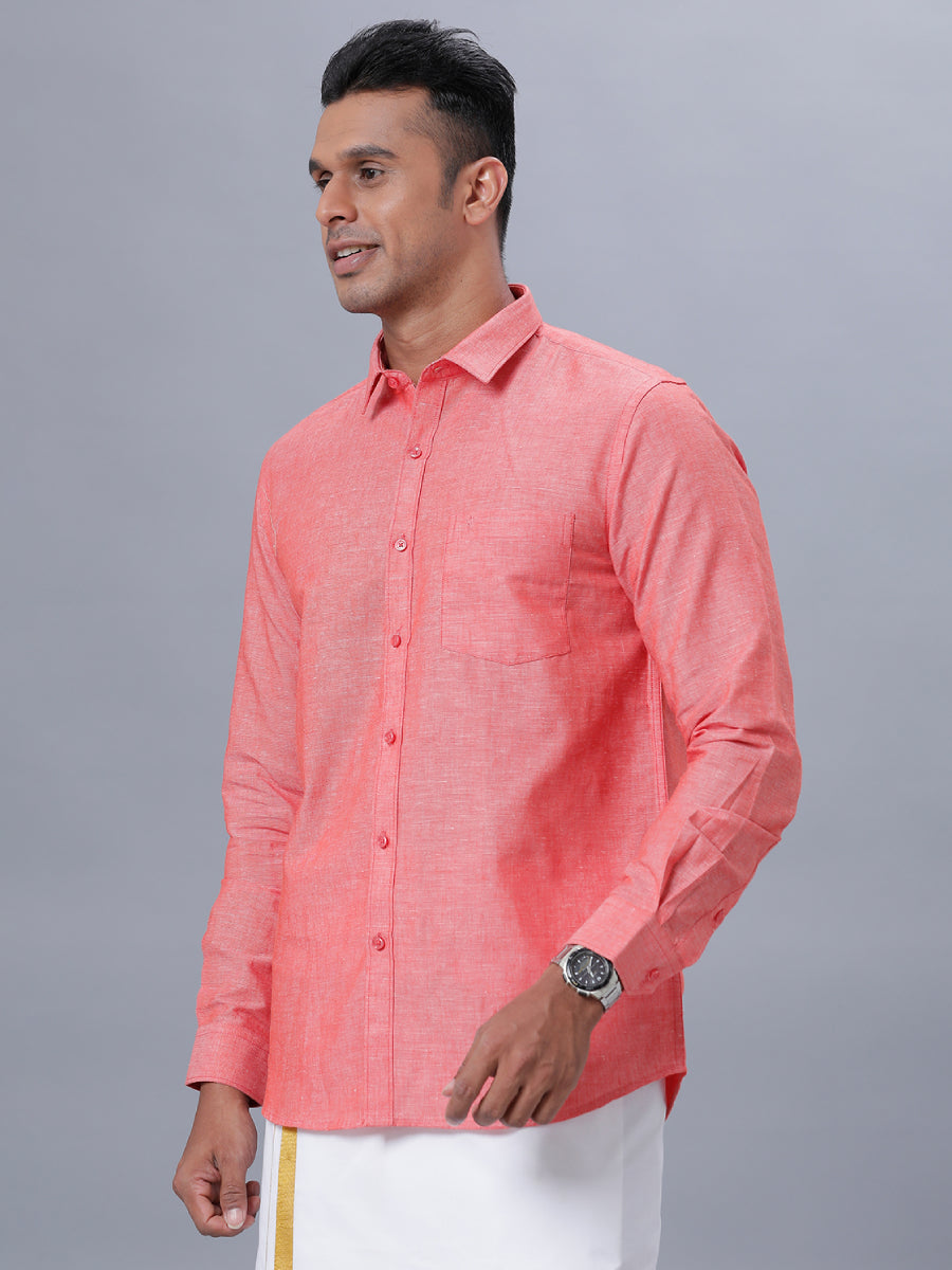 Mens Linen Cotton Formal Shirt Full Sleeves Pink LF5-Side alternative view