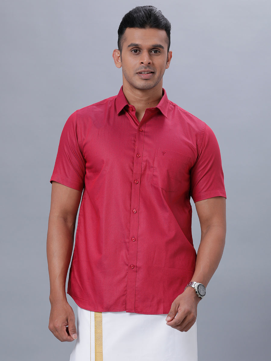 Mens Formal Shirt Half Sleeves Strong Red T30 TF6-Front view