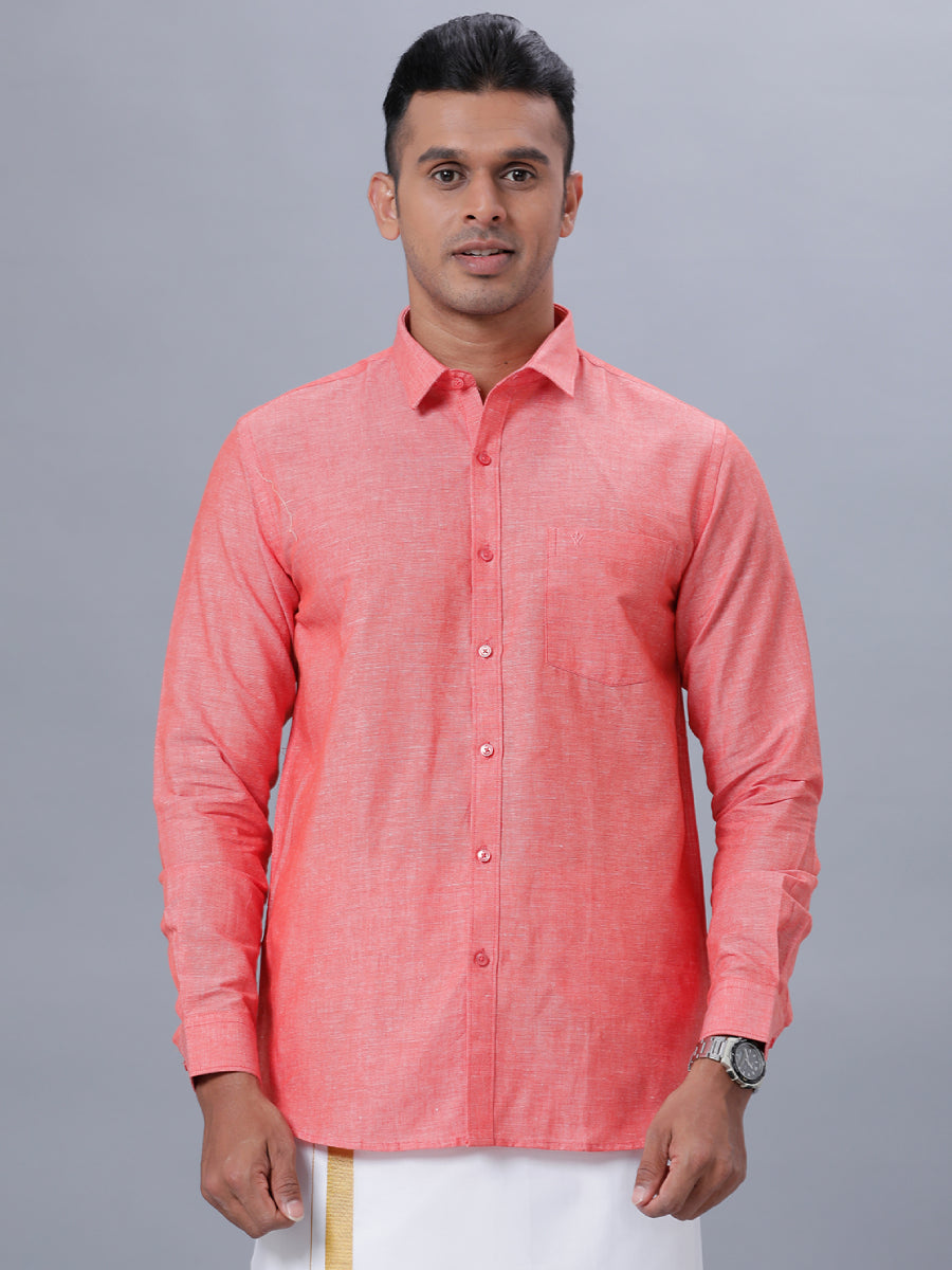 Mens Linen Cotton Formal Shirt Full Sleeves Pink LF5
