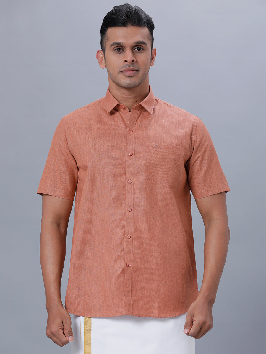 Mens Cotton Formal Shirt Half Sleeves Brown T1 GC18