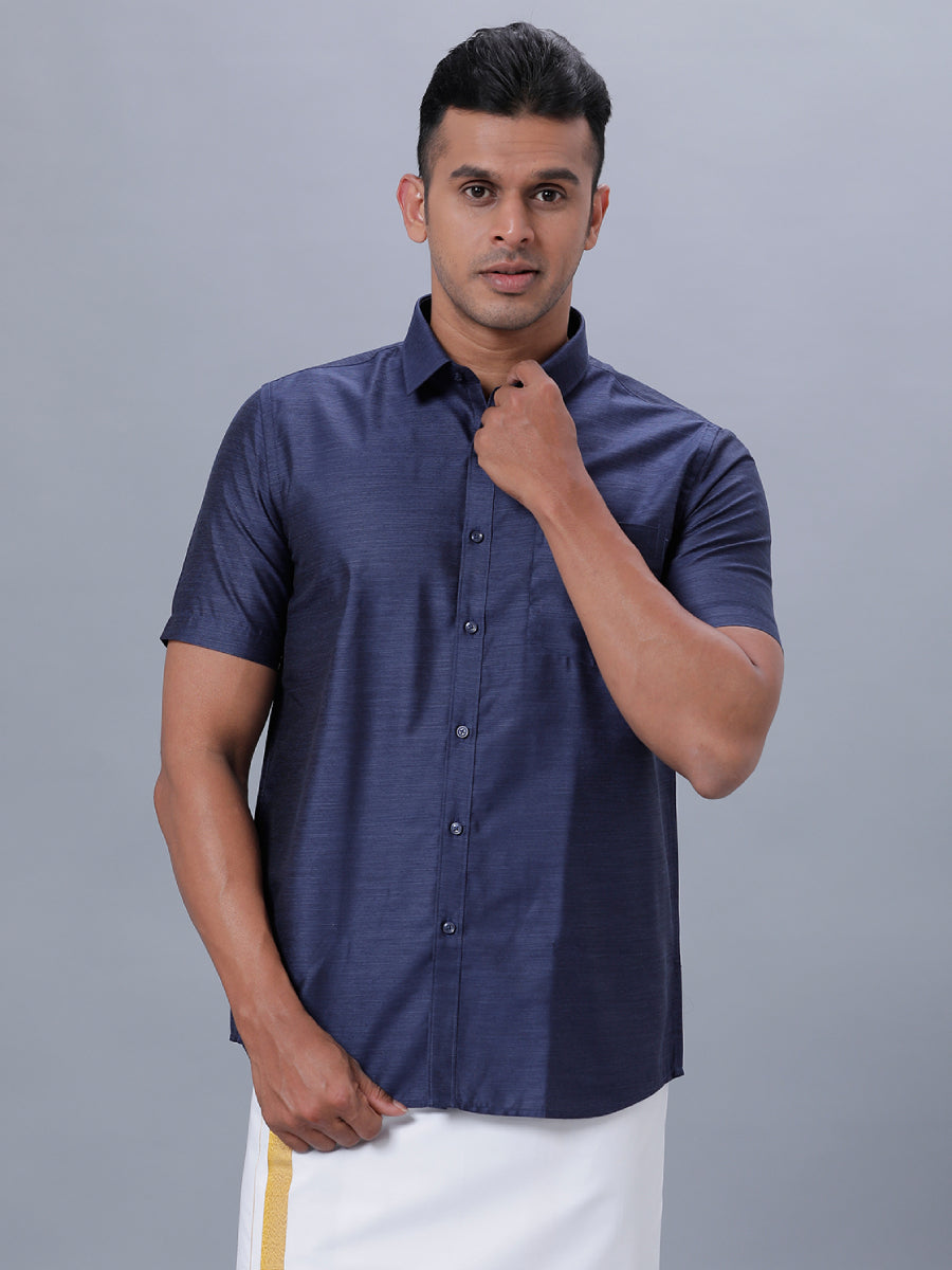 Mens Formal Shirt Half Sleeves Deep Blue T29 TE5