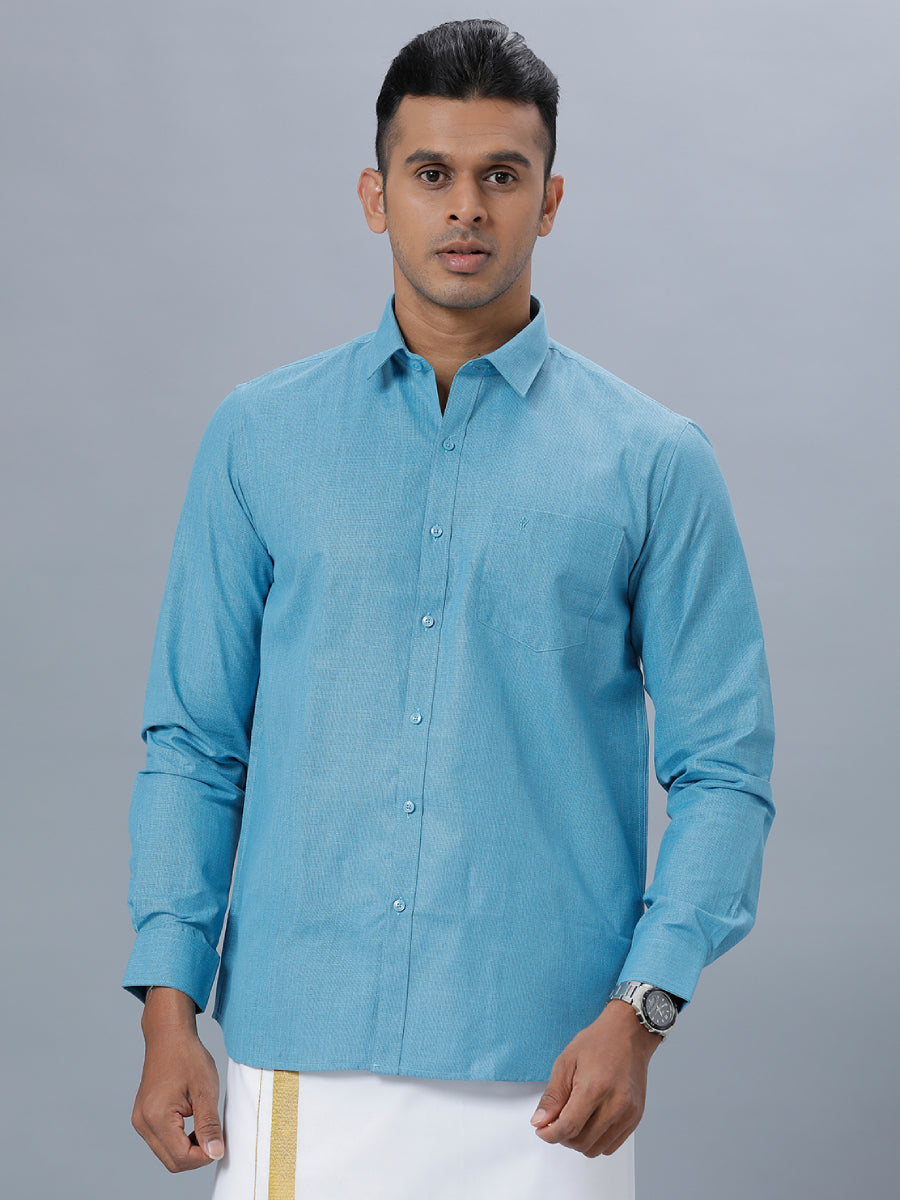 Mens Cotton Formal Full Sleeves Blue Shirt T1 GC14