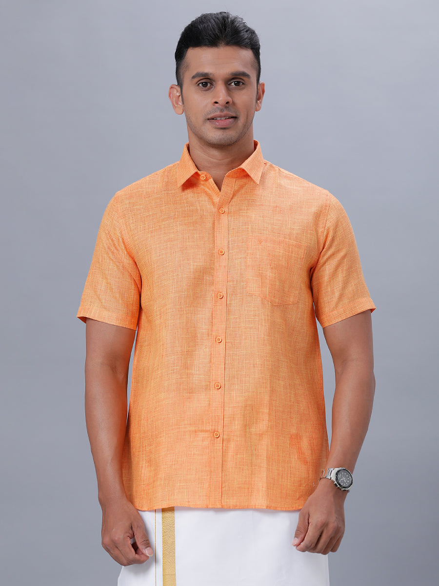 Mens Formal Half Sleeves Shirt Orange T38 TN2