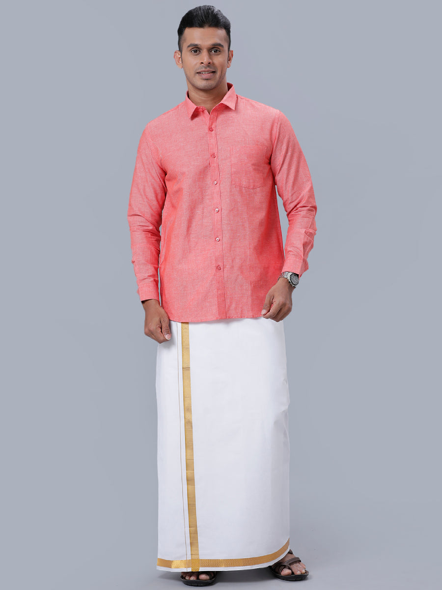 Mens Linen Cotton Formal Shirt Full Sleeves Pink LF5-Full view