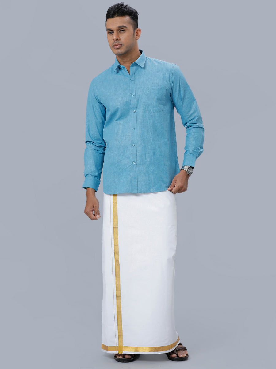 Mens Cotton Formal Full Sleeves Blue Shirt T1 GC14-Full view