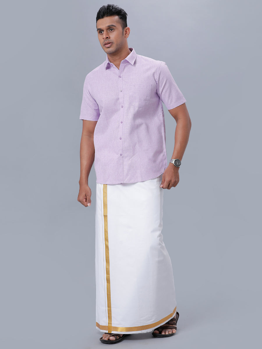 Mens Cotton Formal Half Sleeves Shirt Violet T1 GC17