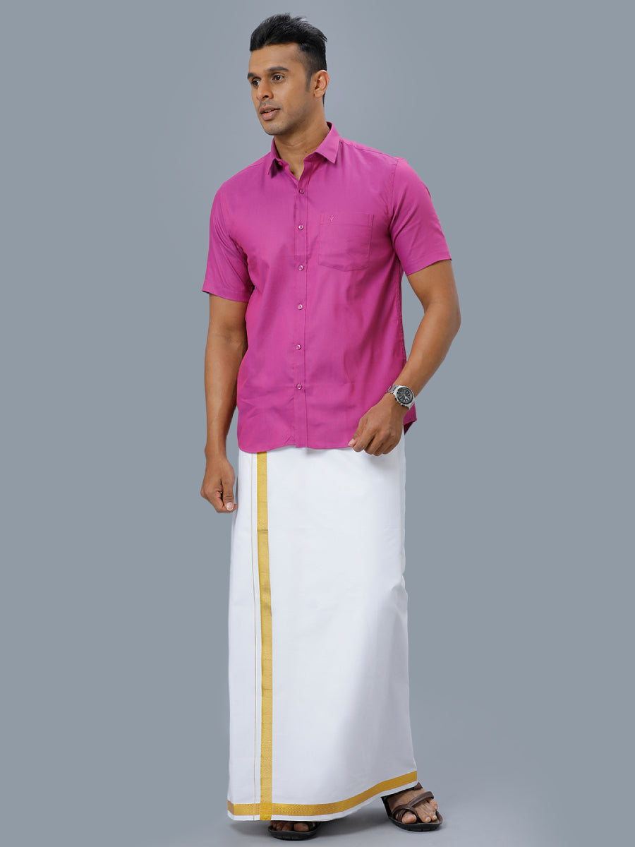 Mens Formal Shirt Half Sleeves Deep Pink T30 TF5-Full view