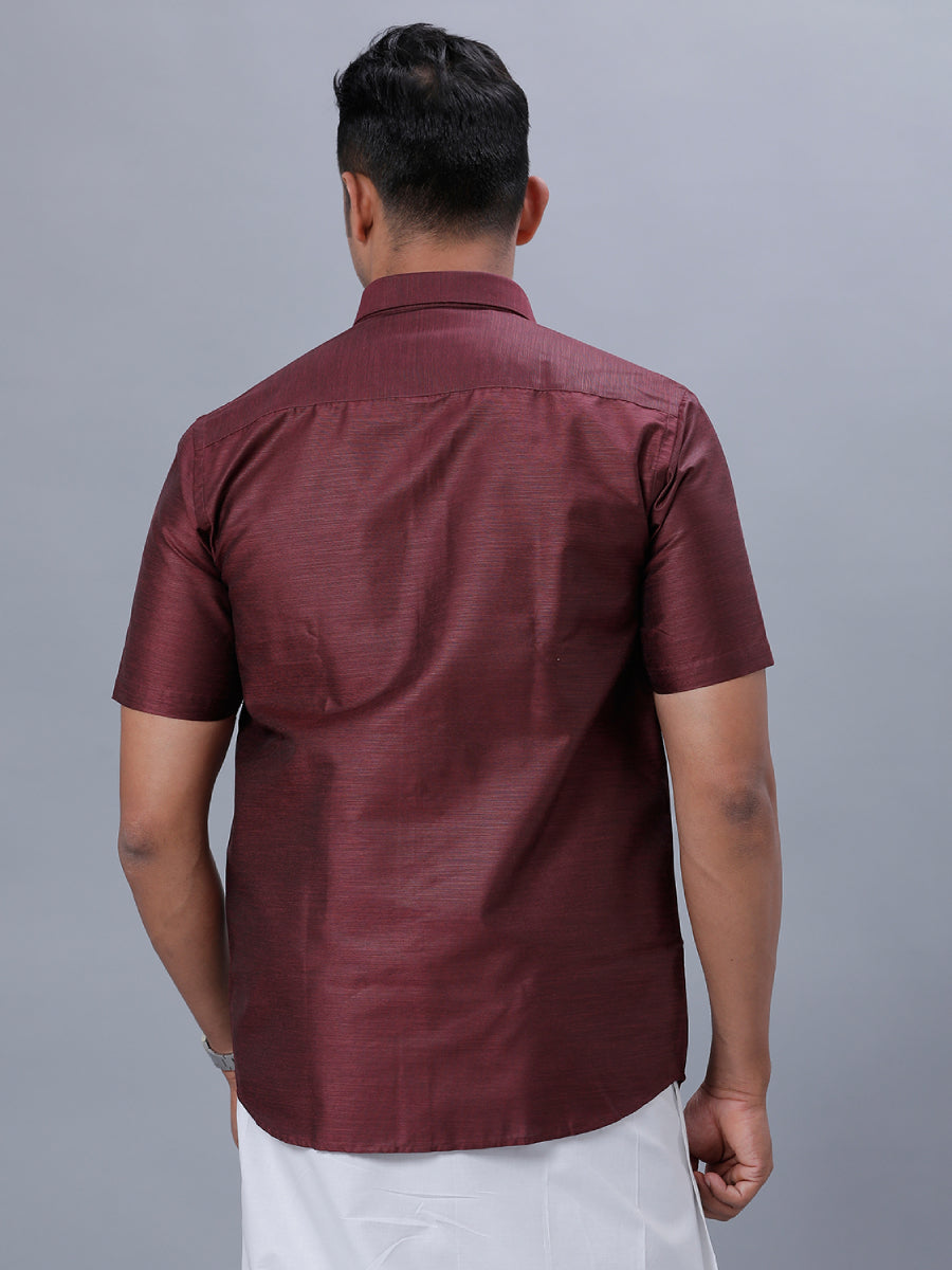 Mens Formal Shirt Half Sleeves Magenta Red T29 TE6-Back view