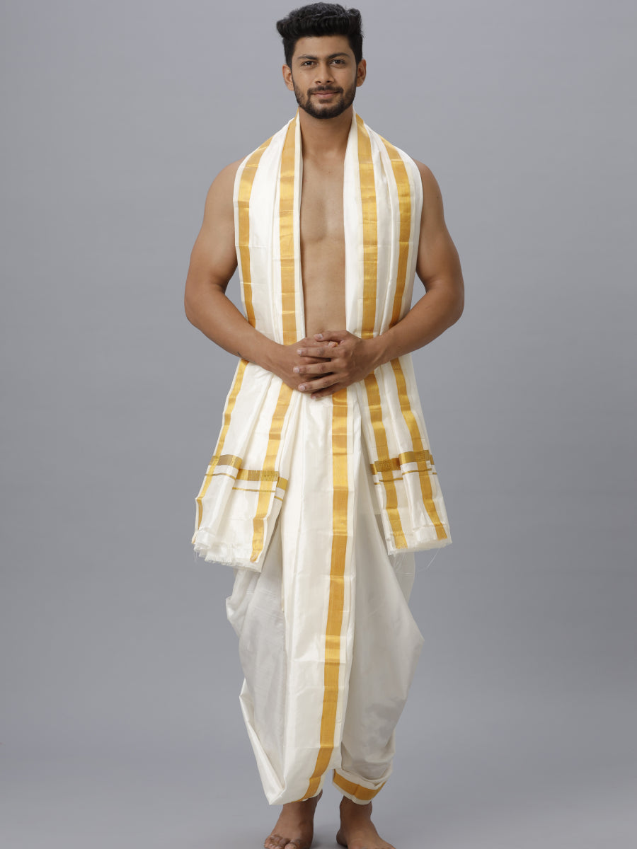 Mens Pure Silk 1 1/2" Panchakacham & Towel (9+5) Thirukalyan
