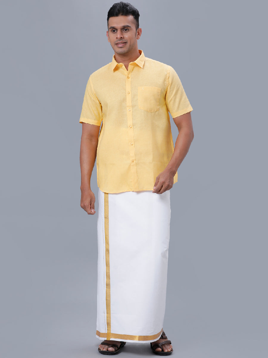Mens Formal Shirt Half Sleeves Yellow T26 TB4-Full view