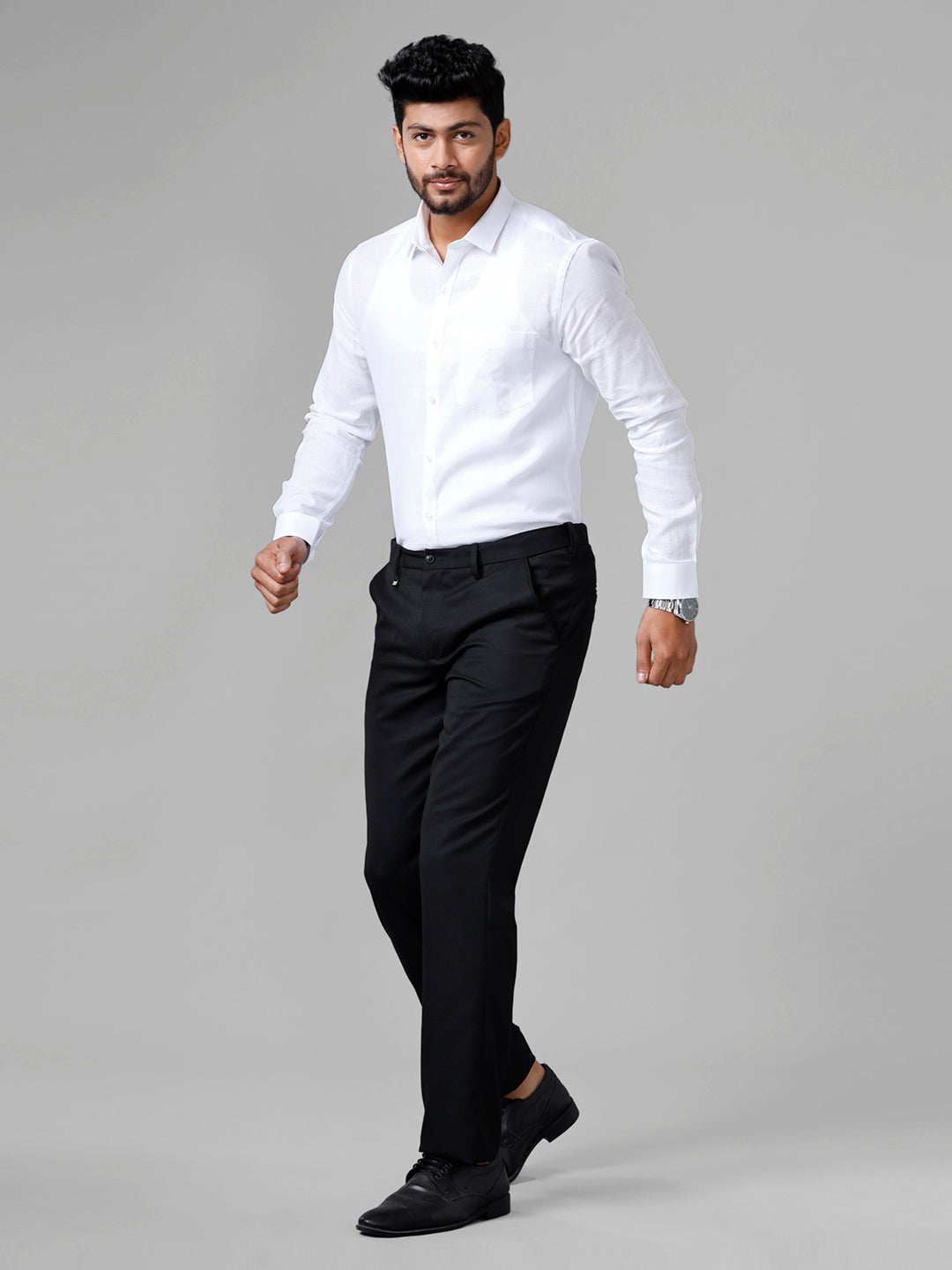 Mens Cotton Linen White Shirt Full Sleeves-Full view