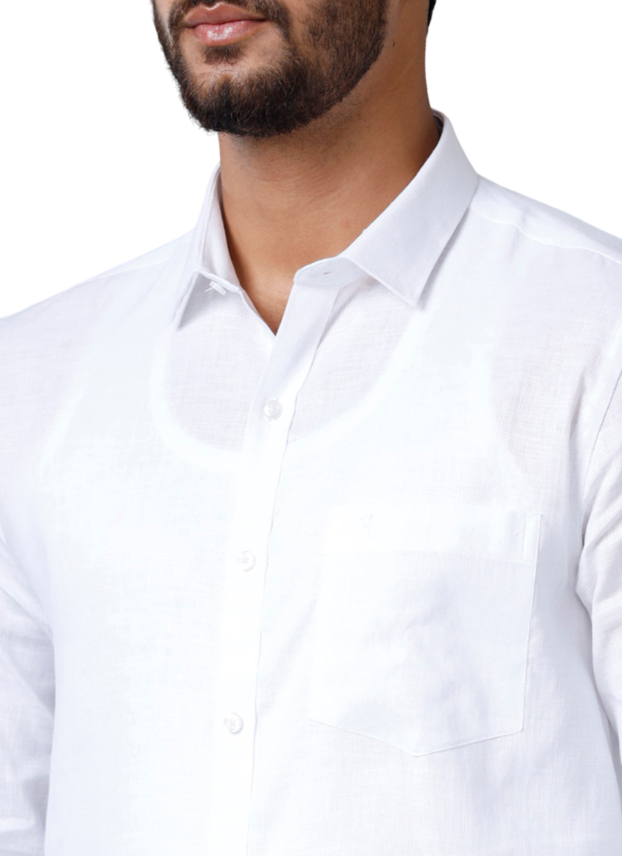 Mens Linen Cotton Full Sleeves White Shirt 7525-Zoom view