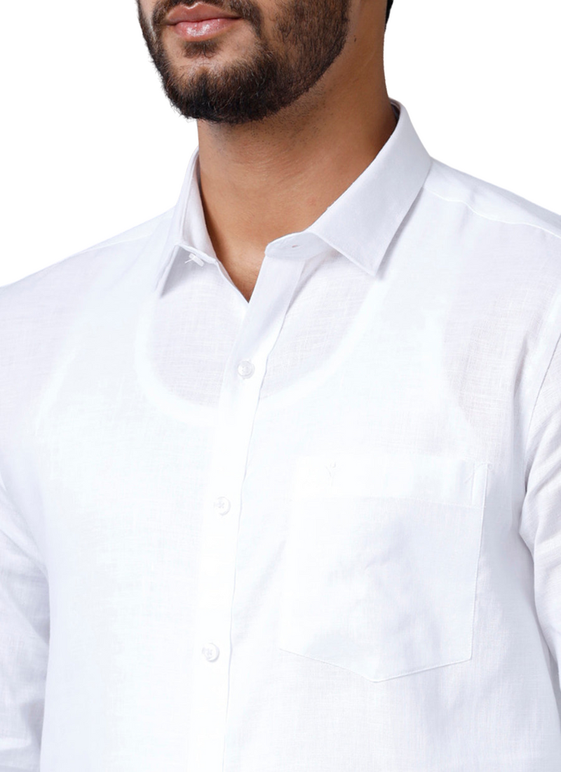 Mens Linen Cotton Full Sleeves White Shirt 7525