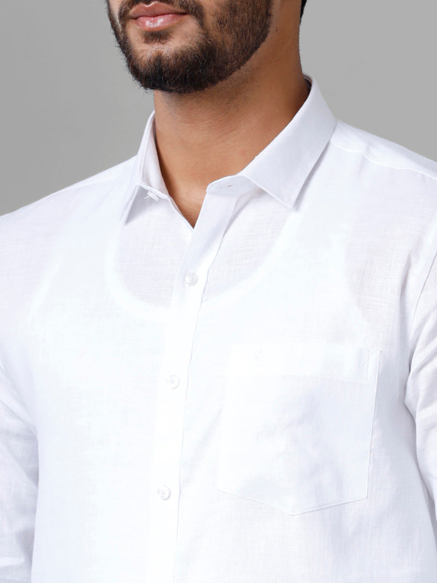 Mens Cotton Linen White Shirt Full Sleeves-Zoom view