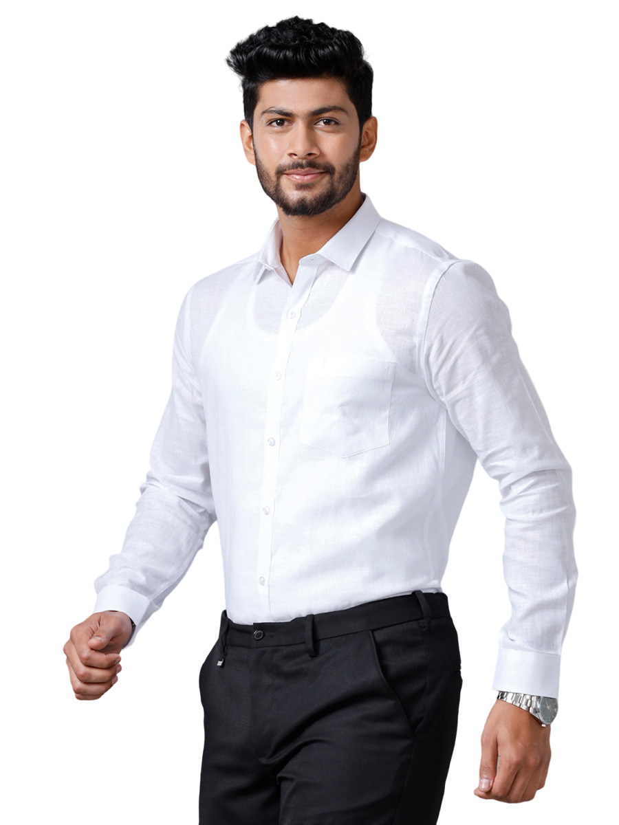 Mens Linen Cotton Full Sleeves White Shirt 7525-Side view
