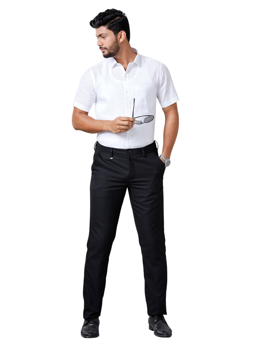 Mens Linen Cotton Half Sleeves White Shirt 7525-Full view