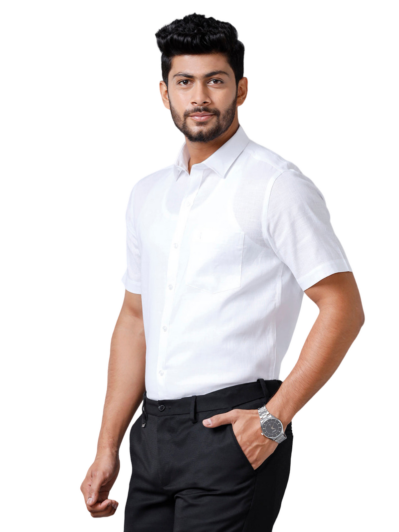 Mens Linen Cotton Half Sleeves White Shirt 7525