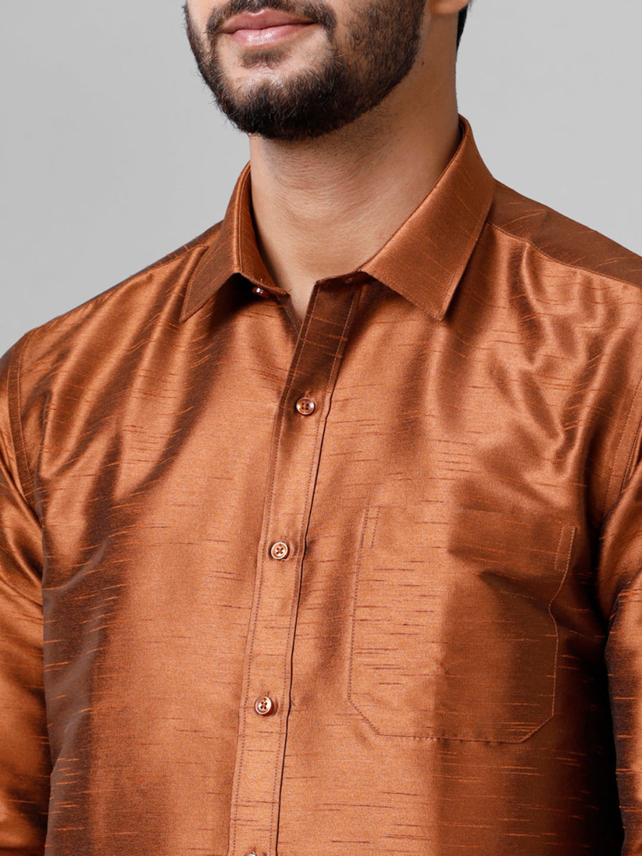 Mens Copper Full Sleeves Shirt with Jari Dhoti Set Glory