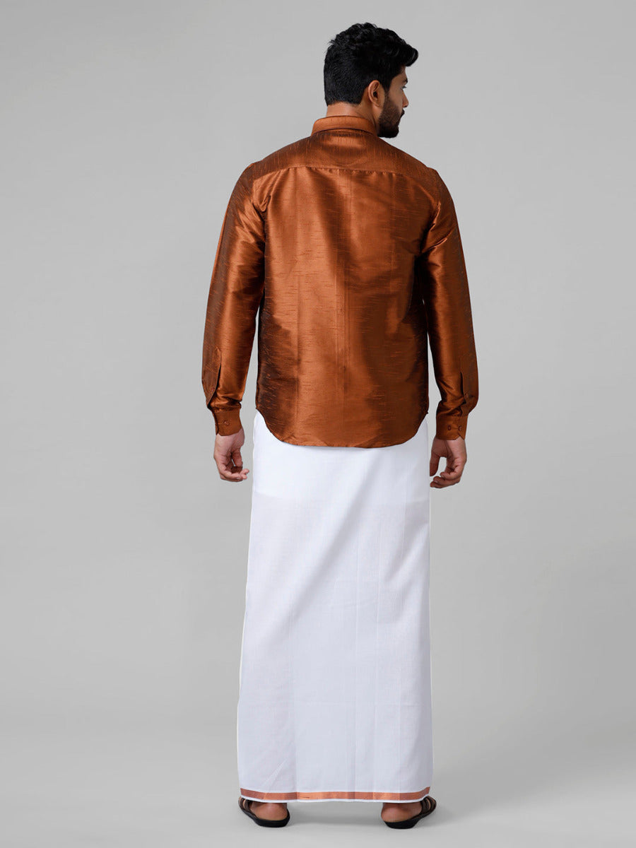 Mens Copper Full Sleeves Shirt with Jari Dhoti Set Glory-Back view