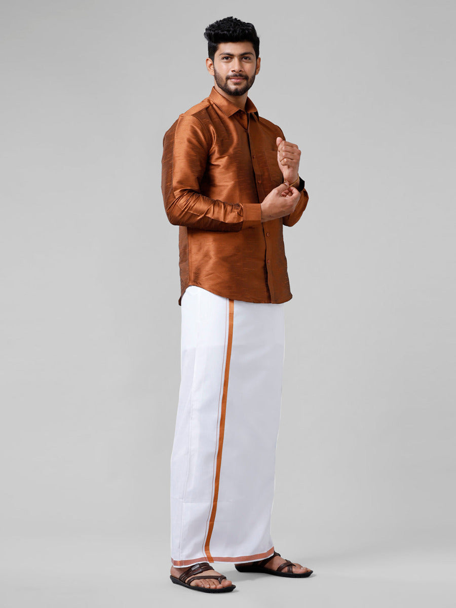 Mens Copper Full Sleeves Shirt with Jari Dhoti Set Glory-Side view