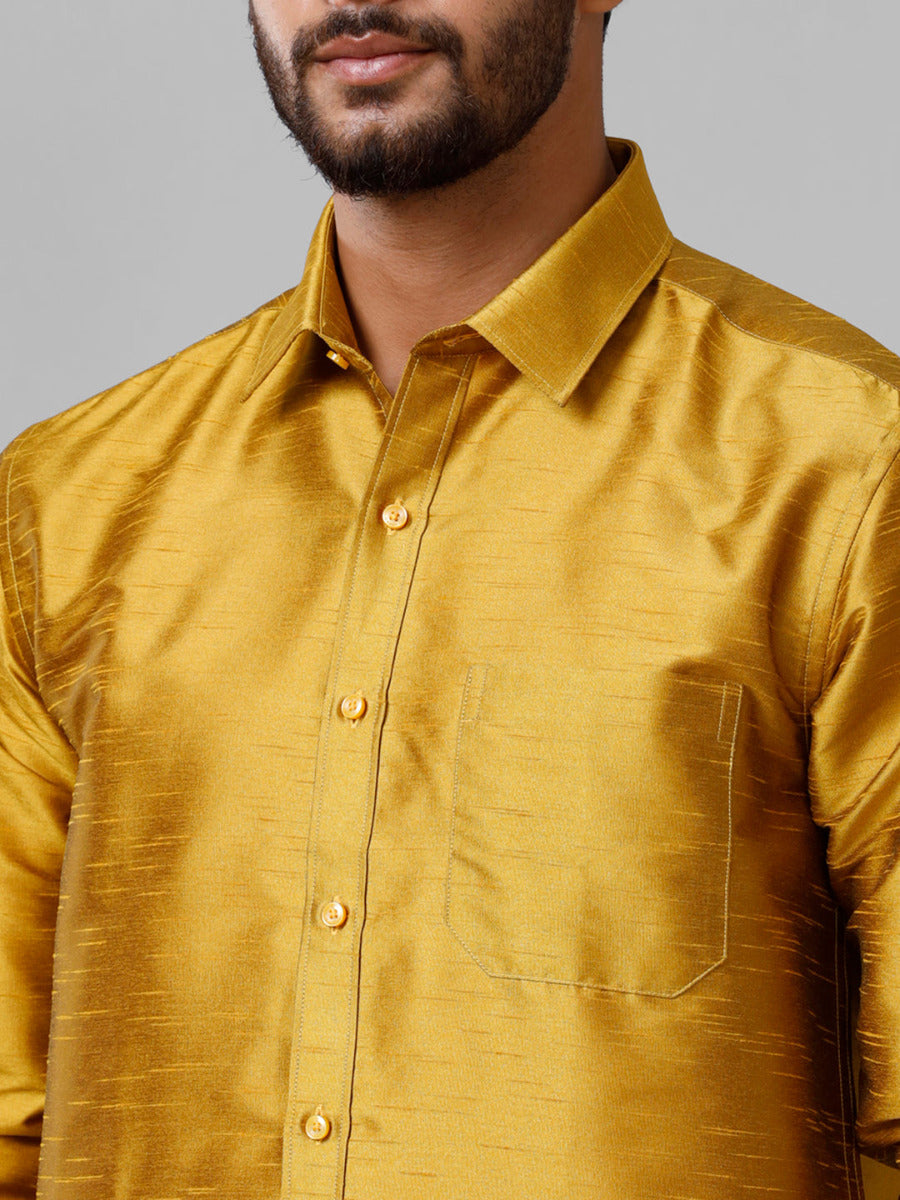 Mens Gold Full Sleeves Shirt with Jari Dhoti Set Glory