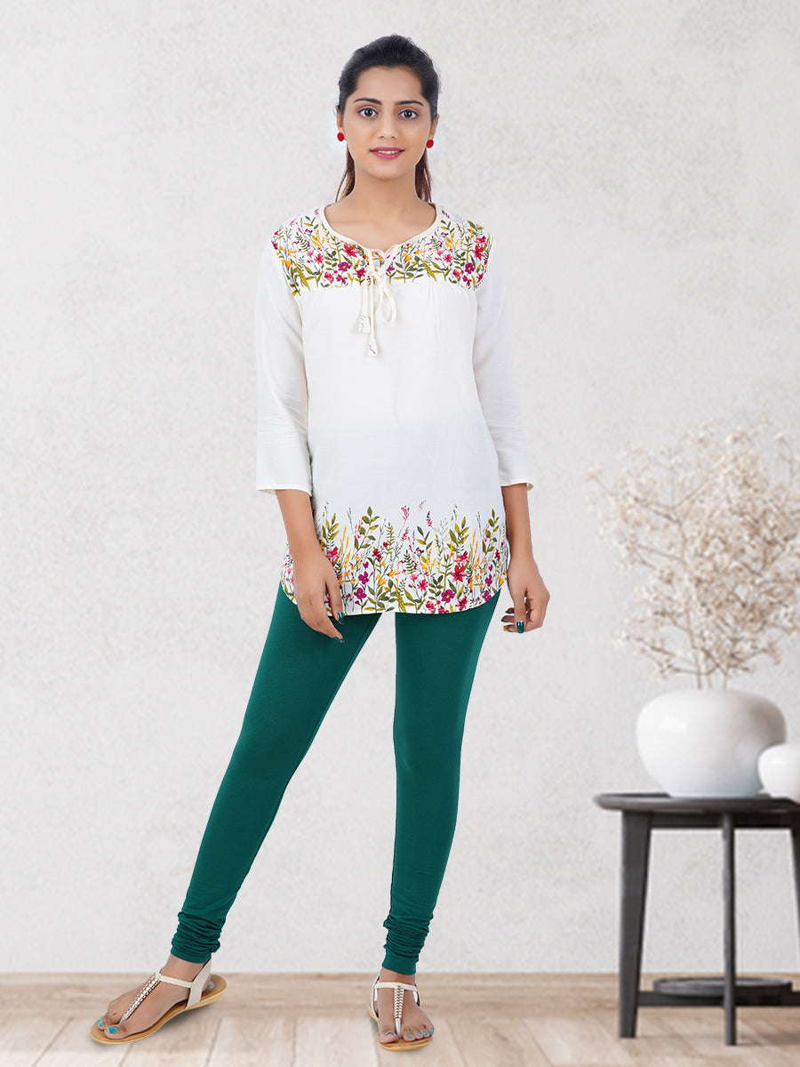 Churidar Fit Mixed Cotton with Spandex Stretchable Leggings Green-Full view