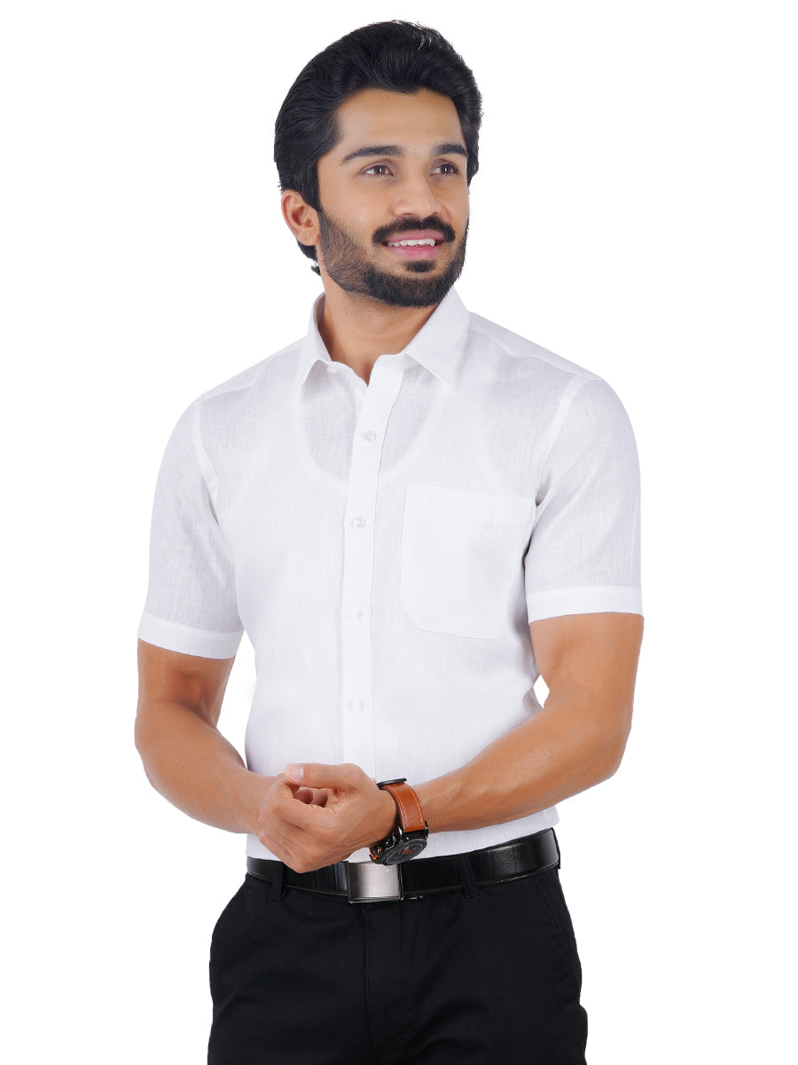 Buy Mens Pure Linen White Shirt With Half Sleeves | Ramraj Cotton