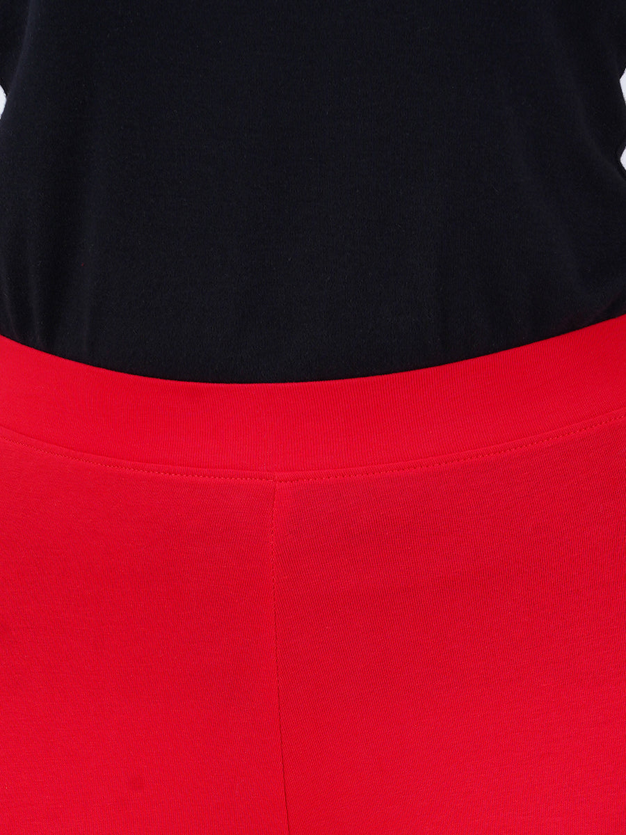 Ankle Fit Mixed Cotton with Spandex Stretchable Leggings Red- Close view