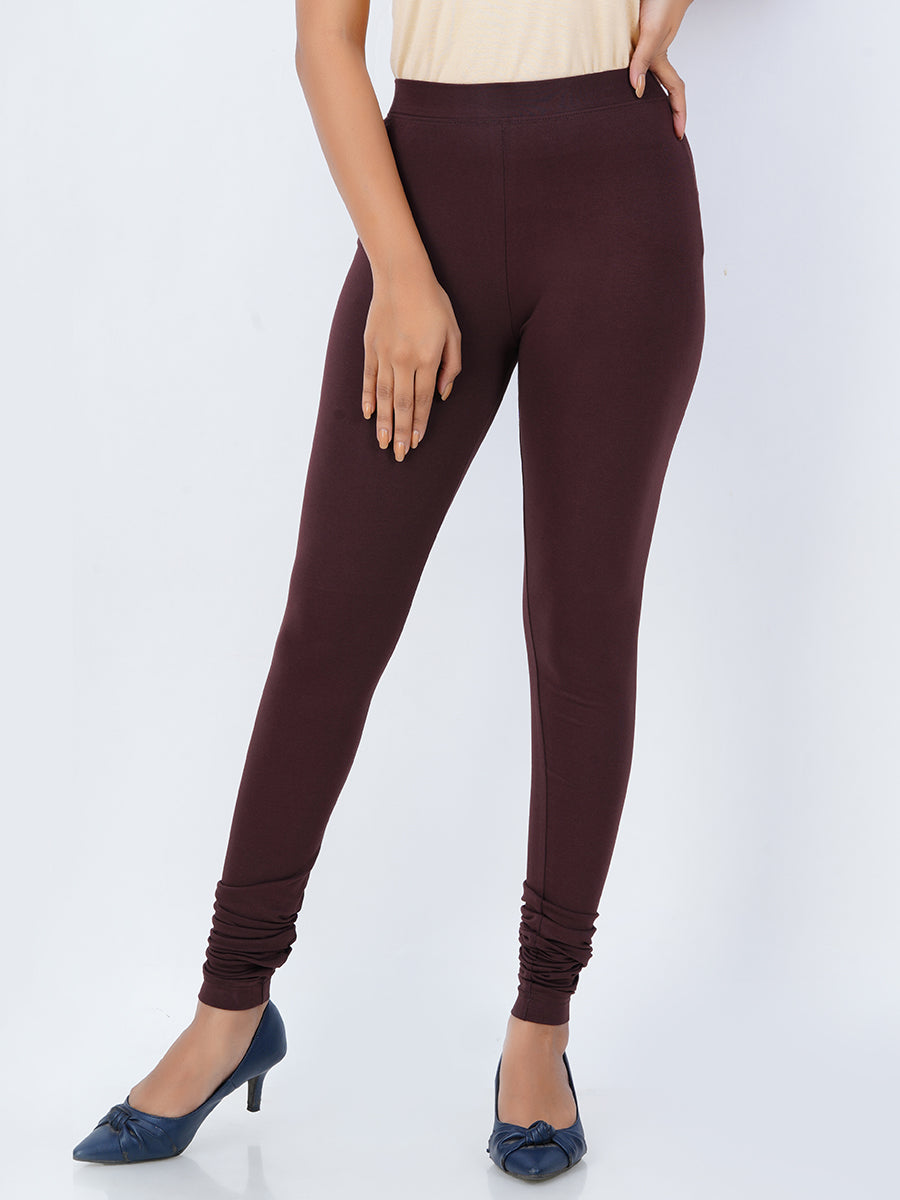 Churidar Fit Mixed Cotton with Spandex Stretchable Leggings Brown-Front view