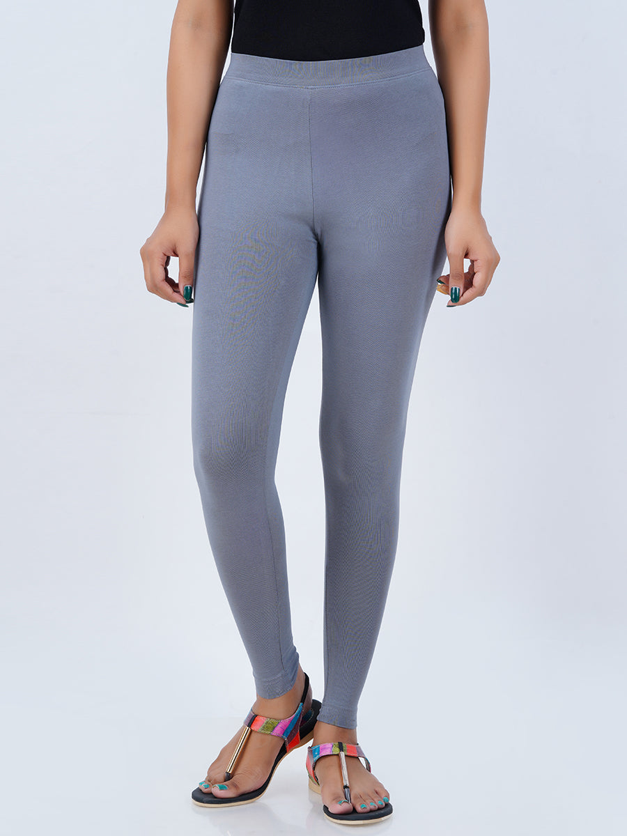 Ankle Fit Mixed Cotton with Spandex Stretchable Leggings Grey-Front view