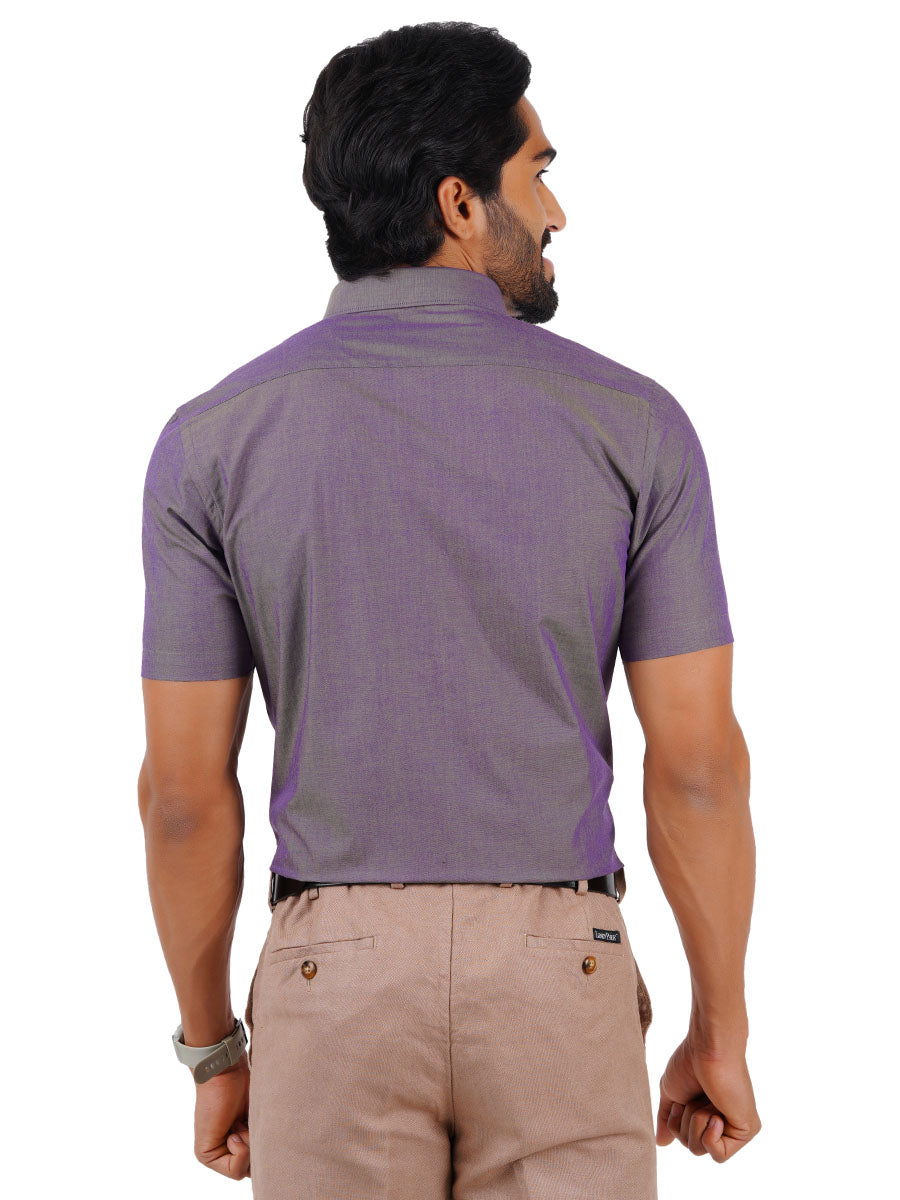 Mens Premium Cotton Formal Shirt Half Sleeves Grey MH G108-Back view
