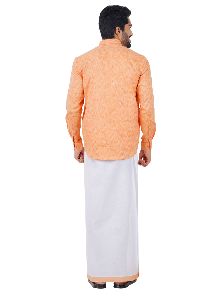 Mens Matching Border Dhoti & Shirt Set Full Orange C2-Back view