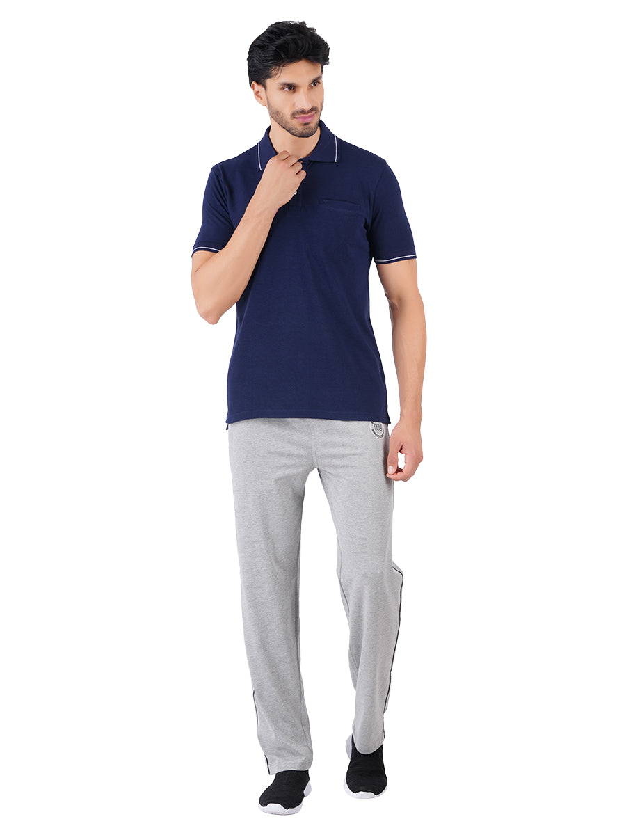 Cotton Blend Polo T-Shirt Navy with Chest Pocket-Full view