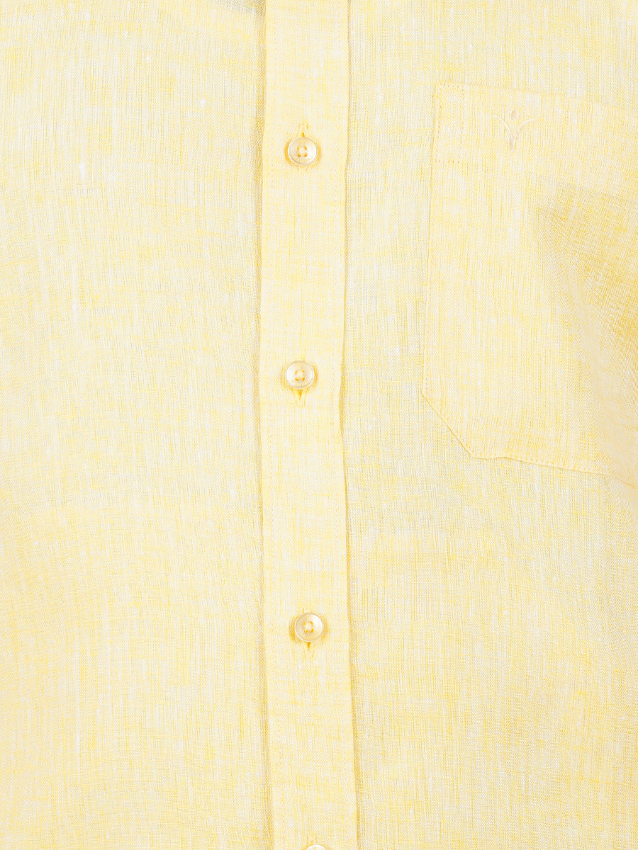 Mens Pure Linen Half Sleeves Shirt Light Yellow-Zoom view
