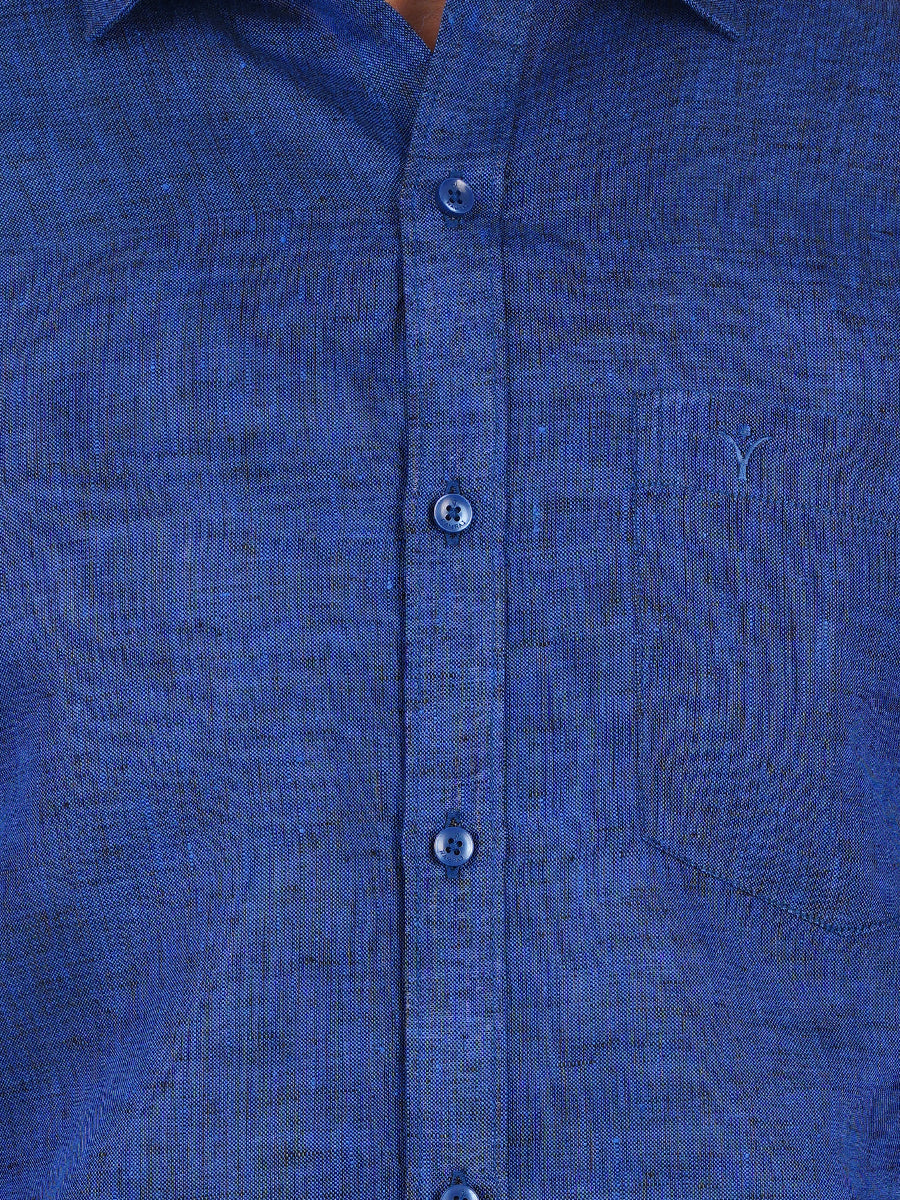 Mens Pure Linen Half Sleeves Shirt Blue-Zoom view