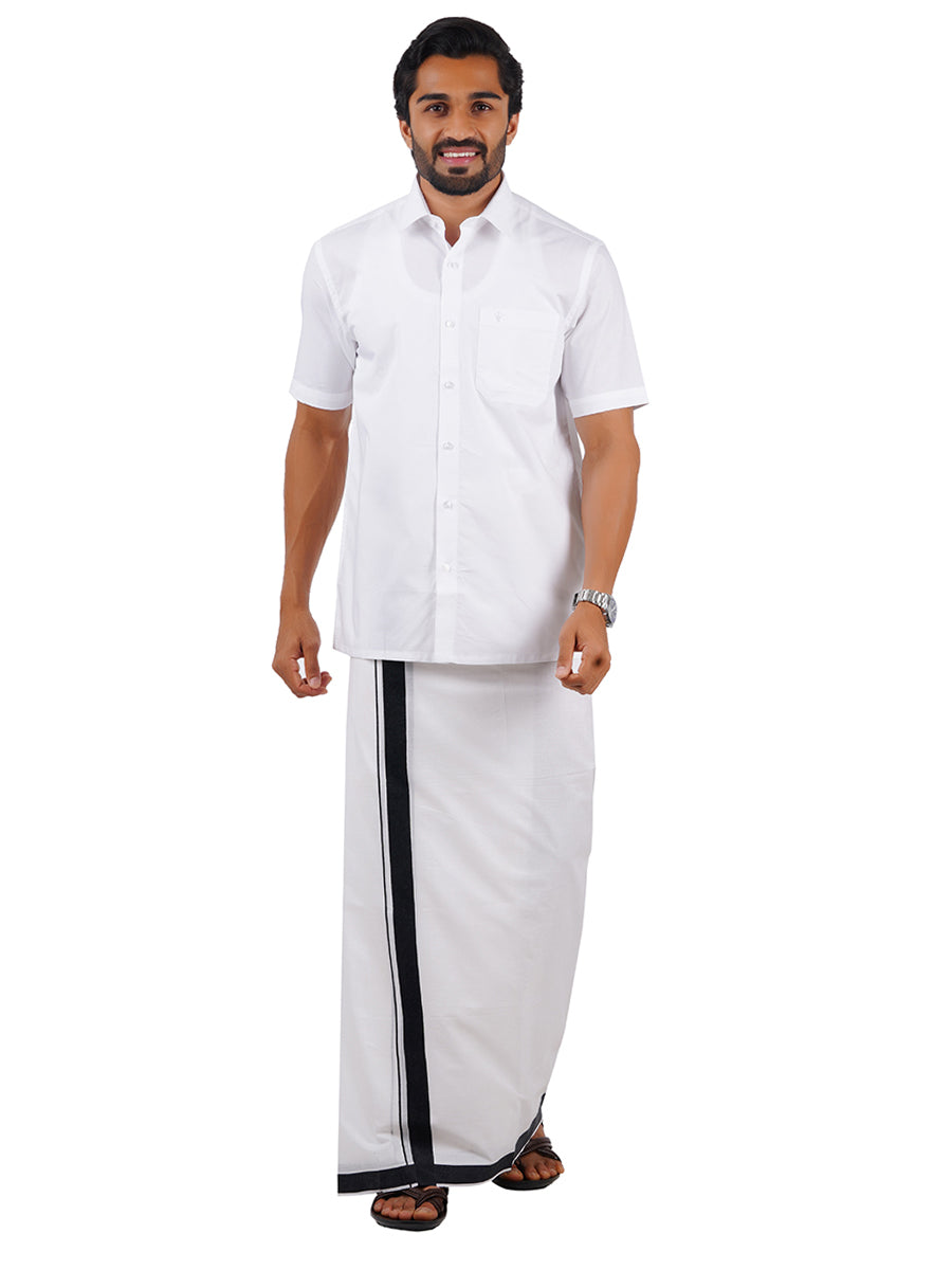 Men Black Fancy Border Double Layer Dhoti NO 5806