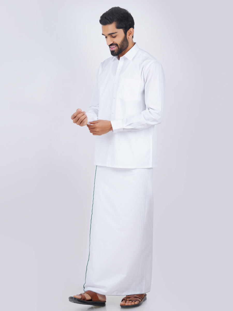 Mens Formal White Full Sleeves Shirt with Small Border Dhoti Combo-Side view