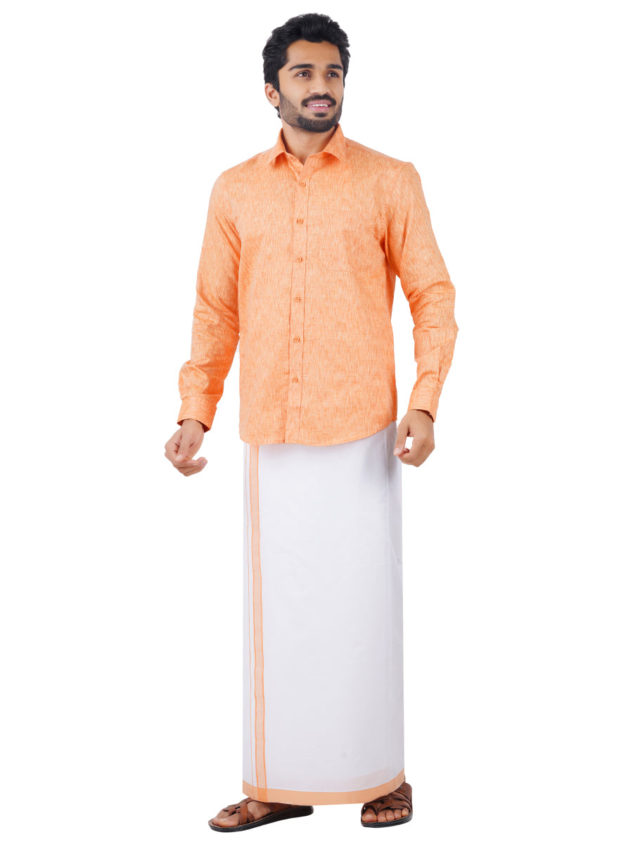 Mens Readymade Adjustable Dhoti with Matching Shirt Full Orange C2-Front view