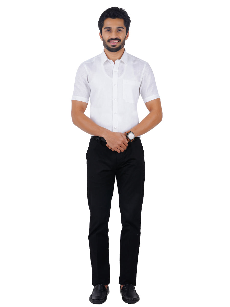 Mens 100% Pure Linen Half Sleeves White Shirt 5445-Full view