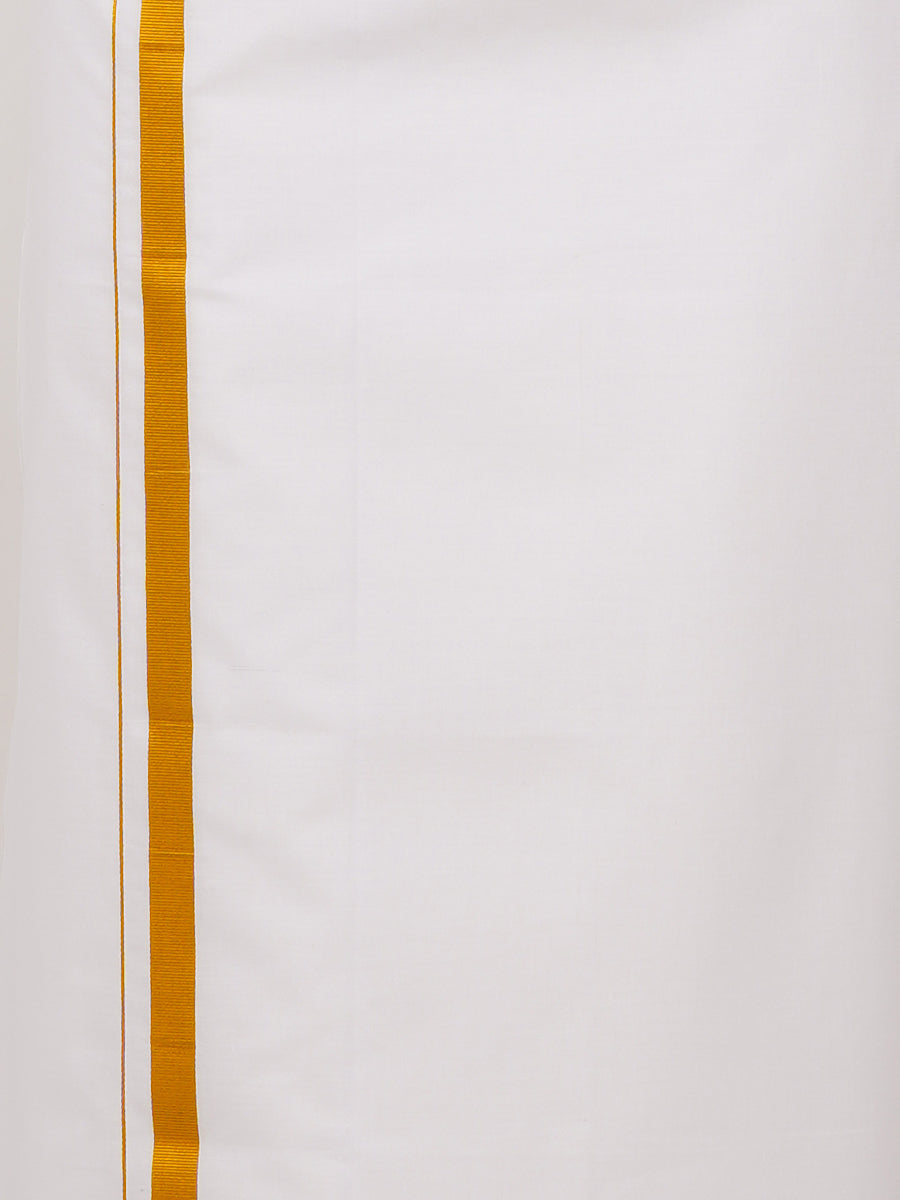 Mens Double Dhoti White with Gold Jari 3/4" Gold Twix-Zoom view