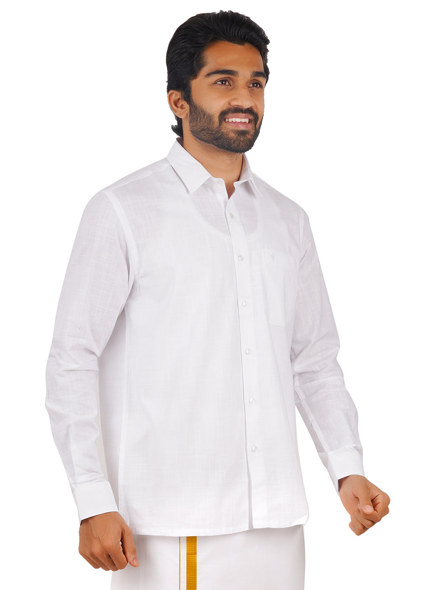 Mens 100% Cotton White Shirt Full Sleeves Celebrity White V2 -Side view