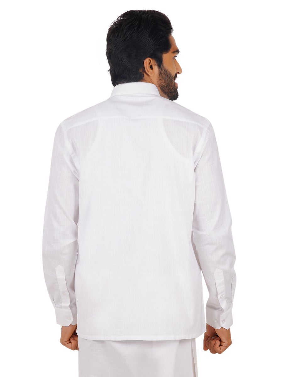 Mens Poly Cotton White Shirt Full Sleeves Coolex -Back view