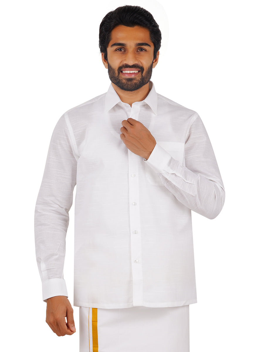 Mens Cotton Mixed White Shirt Full Sleeves Celebrity White V5