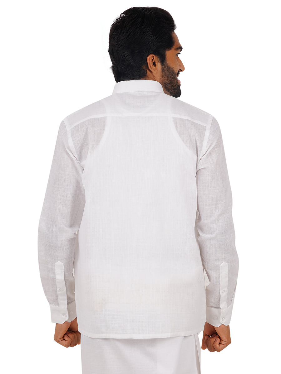Mens Poly Cotton White Shirt Full Sleeves Celebrity White V3-Back view