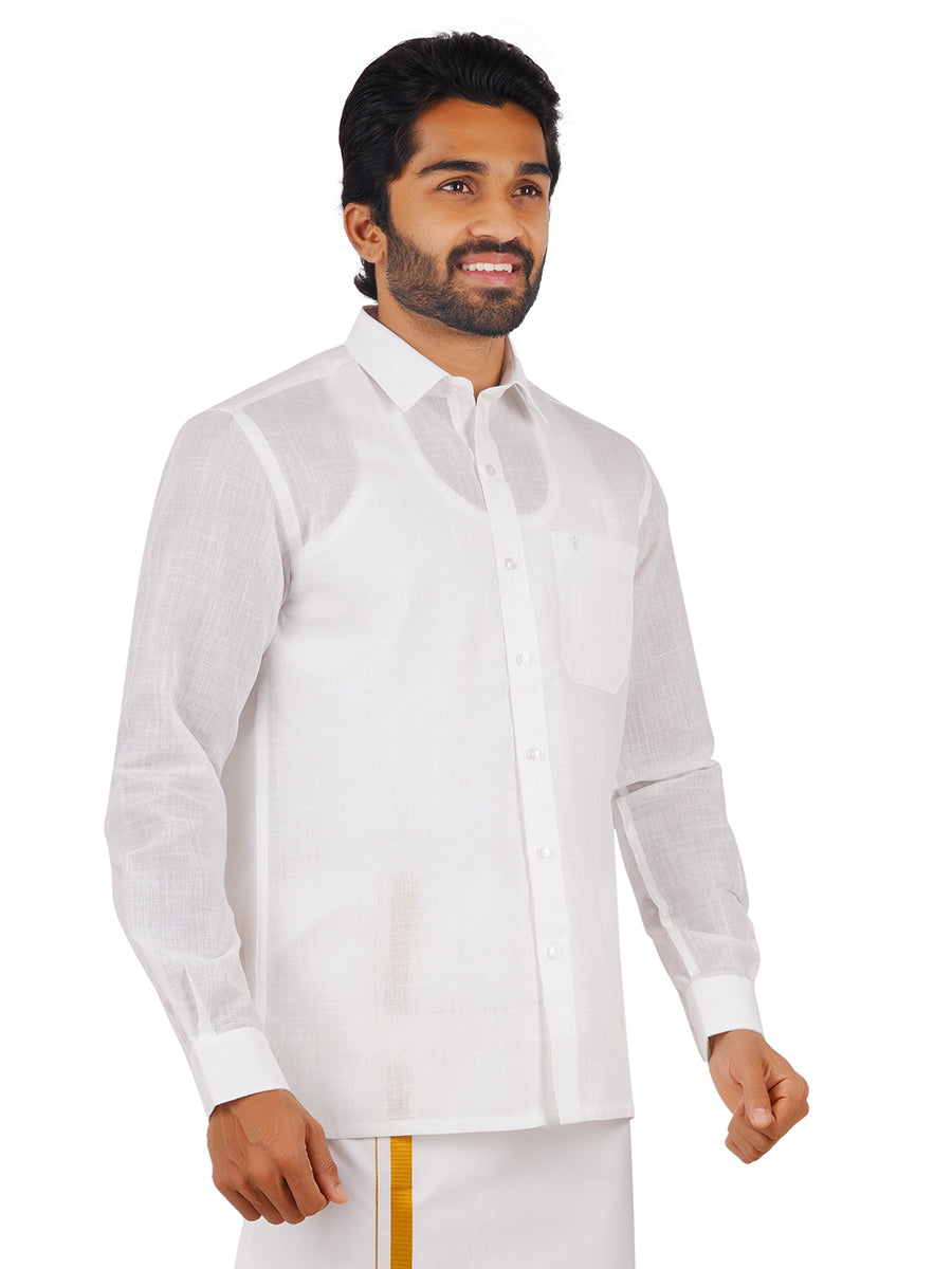 Mens Poly Cotton White Shirt Full Sleeves Celebrity White V3-Side view