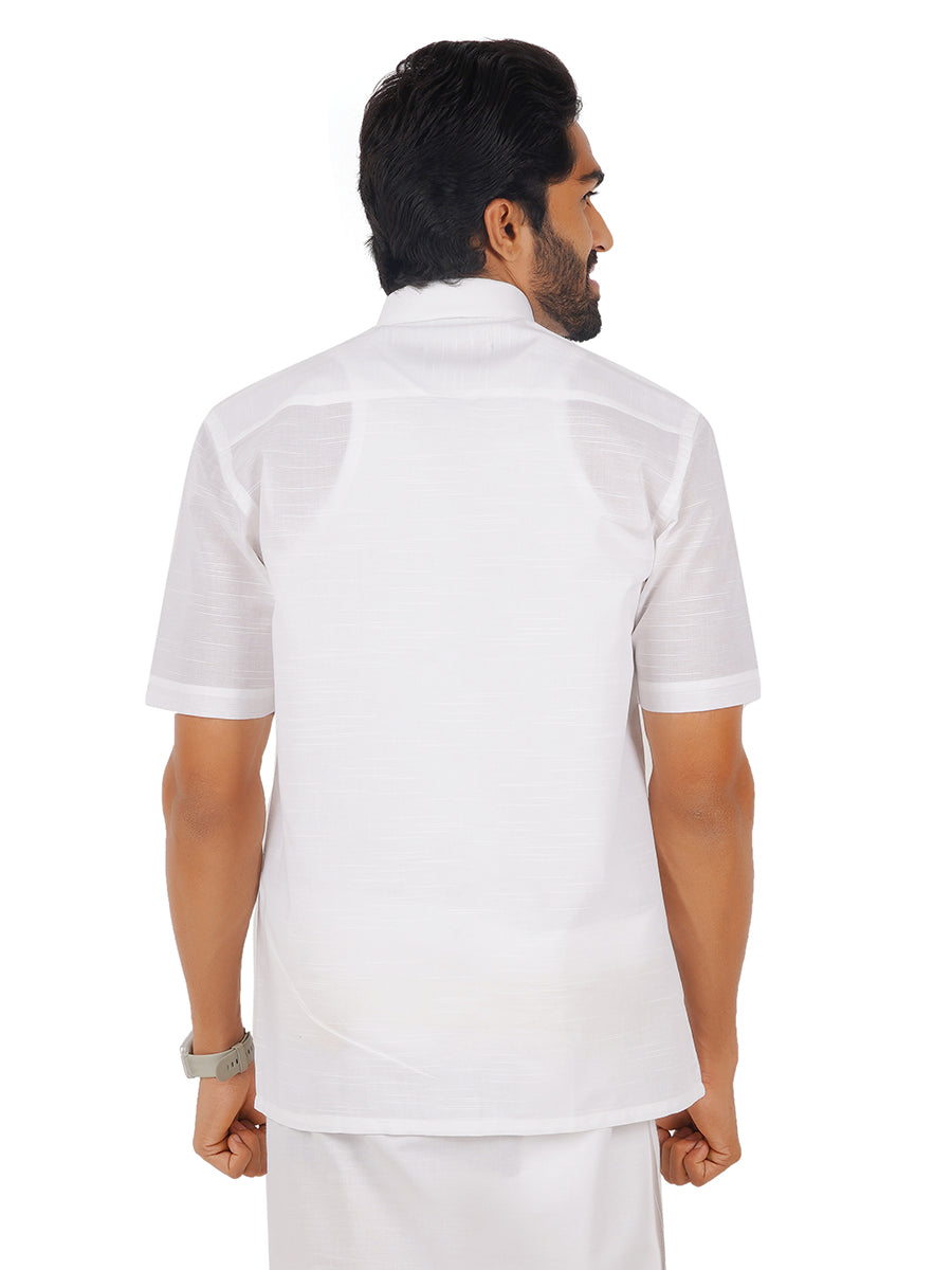 Mens Cotton Mixed White Shirt Half Sleeves Celebrity White V5-Back view