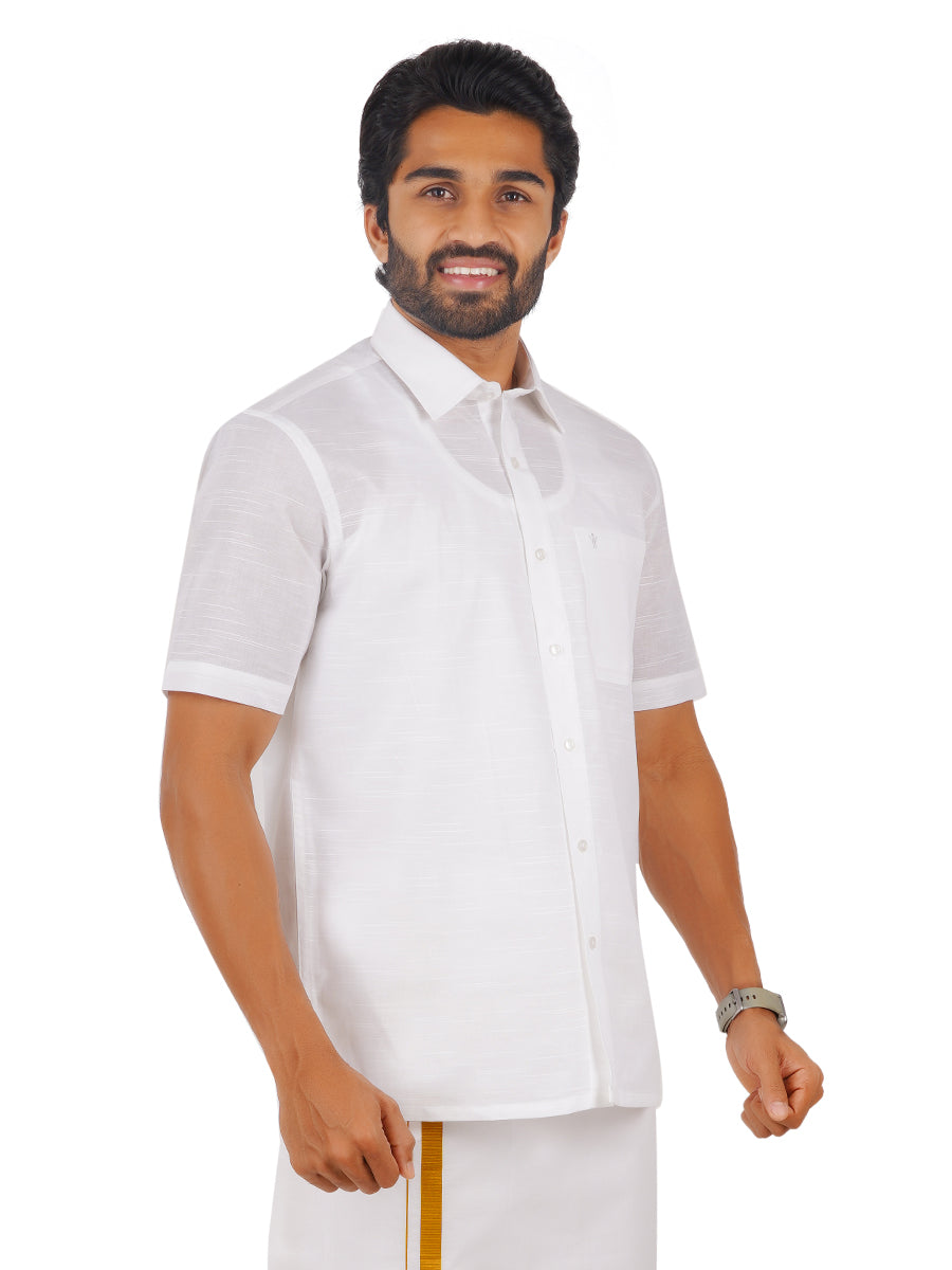 Mens Cotton Mixed White Shirt Half Sleeves Celebrity White V5 -Side view