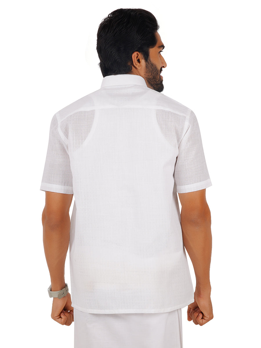 Mens Poly Cotton White Shirt Half Sleeves Celebrity White V3 -Back view