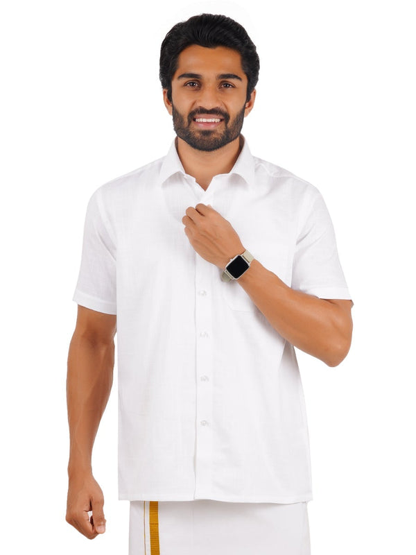 Mens Plus Size Cotton Half Sleeves White Shirt