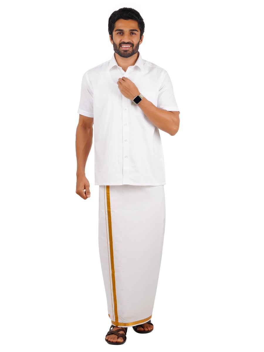 Mens Plus Size Cotton Half Sleeves White Shirt -Full view